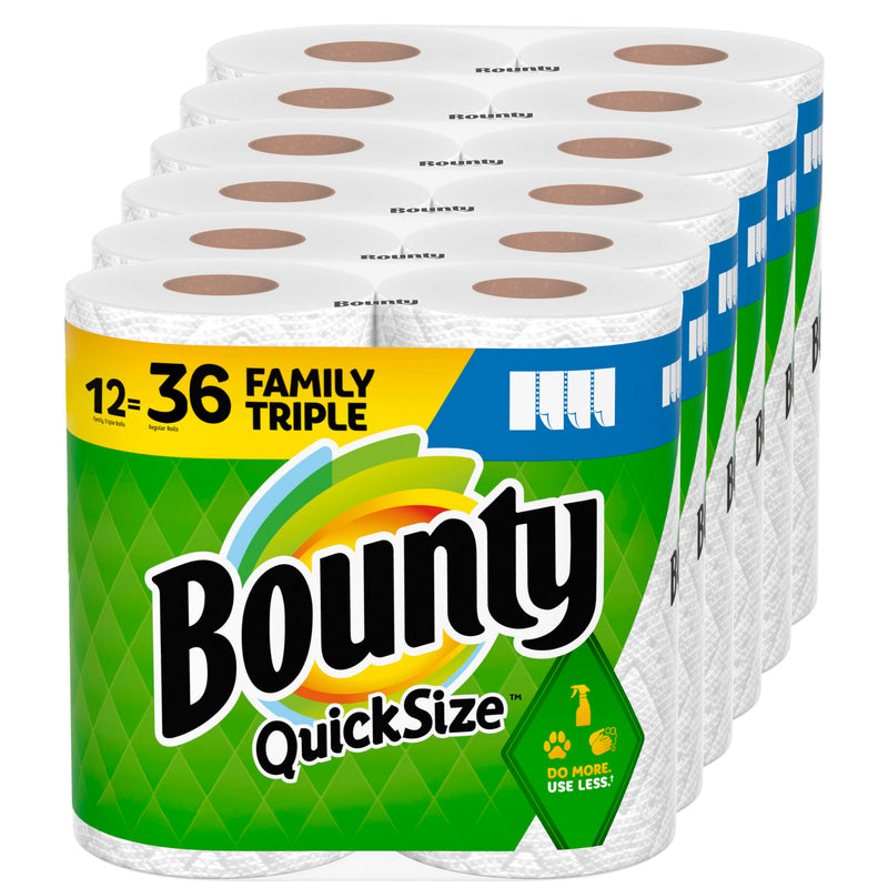 Bounty Quick-Size Paper Towels White 12 Family Triple Rolls = 36 Regular Rolls