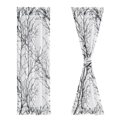 FMFUNCTEX Sheer Sidelight Front Door Curtains 40 Inches Long White Black Branch Tree Half Print Curtain for Patio Doors with Matching Tiebacks 24 Inches Wide 2 Panels Set