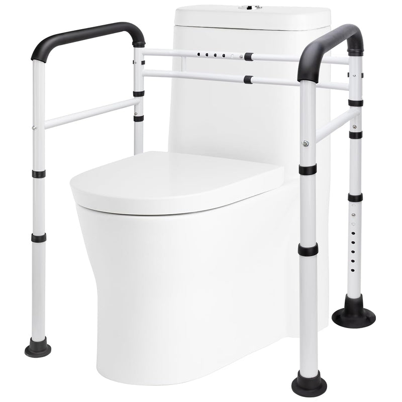Aimoptg Toilet Safety Rails for Seniors (350 LB) Adjustable Toilet Safety Frame with Arms Foldable Toilet Handles for Elderly and Disabled & Handicap Toilet Rails Fits Most Toilets Easy Installation