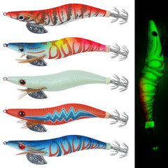 Squid Jig Hook Hard Fishing Lures - 5/10Pcs Luminous Fishing Shrimp Lure Bait Artificial Baits Kit (3.5#-5pcs)
