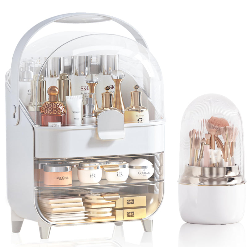 Makeup Organizer Skincare Holder Bathroom Counter Organizer Storage Box Cosmetic Display Cases Teen Girl Gifts Trendy Stuff Make up Organizers for Vanity Dresser Countertop (Silver)