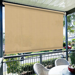 Amagenix Outdoor Roller Shades 8(W) X 6(H) Exterior Cordless Patio Shades Roll Up Outdoor Blinds with 90% UV Protection 2 Poles and 1 Piece Fabric Sesame