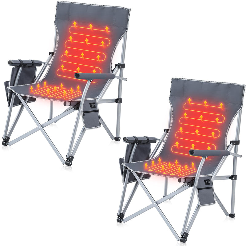 Teenyyou 2 Pack Heated Camping Chair for Adults Heating Folding Outdoor Portable Seat with Side Pocket and Cup Holder for Sports Lawn Hunting Picnics Patio Beach Party Power Bank Not Included