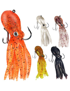 Octopus Swimbait Soft Fishing Lure with Skirt Tail Lingcod Rockfish Jigs for Saltwater Ocean Fishing 5Pcs/Pack