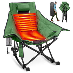 Suteck Heated Rocking Camping Chair XL Oversized Rocking Chair Outdoor with 3 Heat Levels for Back and Seat Heated Chairs Outdoor Sports for Patio Lawn Picnic Travel Power Bank（Not Included）
