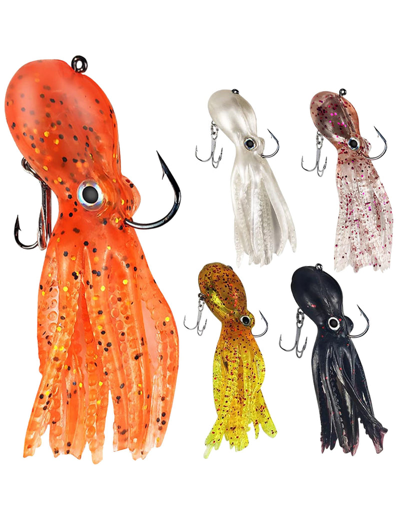 Octopus Swimbait Soft Fishing Lure with Skirt Tail Lingcod Rockfish Jigs for Saltwater Ocean Fishing 5Pcs/Pack