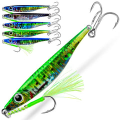 Sunlure Saltwater Fishing Jigs - Jig Fishing Vertical Jig Speed Slow Pitch Jigging Spoon Hard Bass Fishing Lure - Blade Baits Lures with Assist Hook Paillette Artificial Fishing Lures 5pcs/Set 1oz