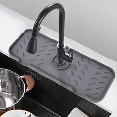 2PCSKitchen Sink Splash Guard15.4"*5.5" Upgraded Faucet Splash Guard with Steep-Slope Drainage and Anti-Slip Silicone Mat For Kitchen Bathroom Farmhouse Faucet Handle Drip Catcher Tray