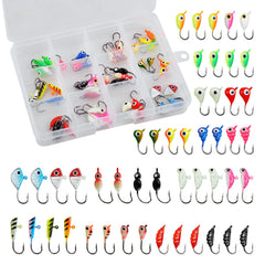Ice Fishing Jigs Lures kit48pcs Luminous Ice Fishing Gear Crappie Panfish Jigs Head Fishing Hooks Set for Winter Ice Jigging Walleye Perch Bluegill