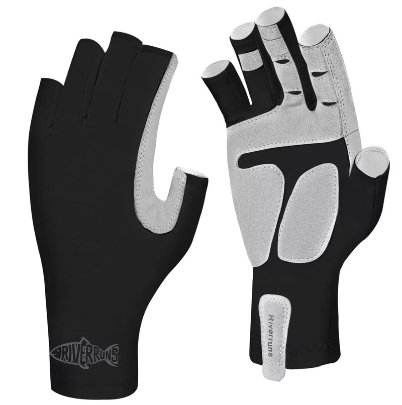 Riverruns UPF 50+ Fingerless Fishing Gloves- Fishing Sun Gloves- UV Protection Gloves Men and Women Fishing Boating Kayaking Hiking Running Cycling and Driving.