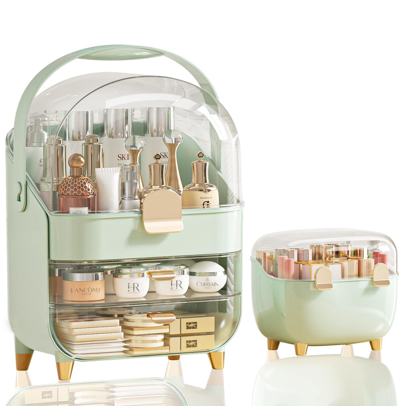 Makeup Organizer Skincare Holder Bathroom Counter Organizer Storage Box Cosmetic Display Cases Teen Girl Gifts Trendy Stuff Make up Organizers for Vanity Dresser Countertop (Green)