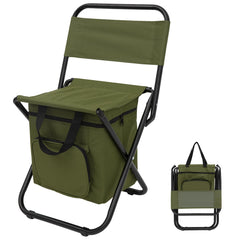 FUNDANGO Small Fishing Chair with Cooler Bag Lightweight Camping Chair Compact Fishing Stool with Backrest for RV Hiking Travel Hunting Ice Fishing Gifts Gear for Men Supports 265 lbs