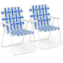 Giantex Beach Chairs for Adults 2-Pack - Camping Chair with Steel Frame Lightweight Folding Directors Chair Outdoor Webbing Chair for Patio Fishing Yard Poolside Lawn Chairs Set of 2 (Blue)