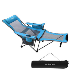 POEPORE Reclining Camping Chair 4 Position with Foot Rest Comfortable for Adults 265Ibs Folding Lounger Mesh Beach Chair with Cooler Bag and Cup Holder for Outdoor Patio