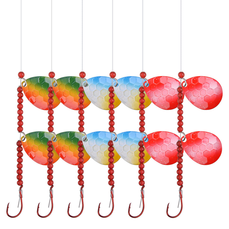 OROOTL Walleye Spinner Rigs Kit 6pcs Walleye Fishing Bait Rigs Crawler Harness Walleye Spinner Rig with Colorado Blades Octopus Hook Fishing Live Bait Rigs Freshwater Walleye Fishing Gear