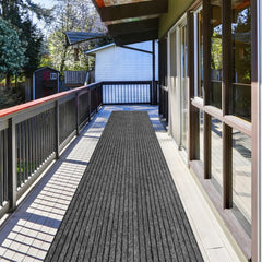 ZGR Runner Rug 2 ft x 47 ft Indoor/Outdoor Low Profile Hallway Kitchen Patio Deck Area RV Entryway Garage with Natural Non-Slip Rubber Backing Gray with Black Stripe Custom