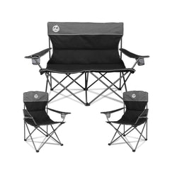 Northroad Outdoor Camping Chair Set of 3Folding Padded Camp Chair w/1 Sofa2 Single ChairsCollapsible Conversation Set for Family Patio Beach (Black)
