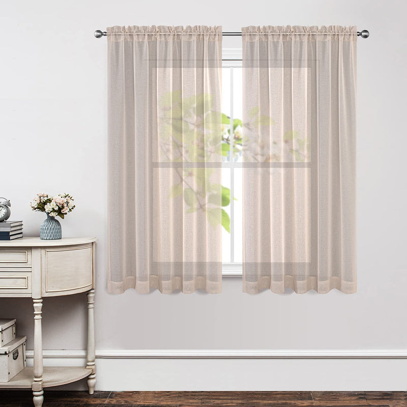 Joydeco Linen Sheer Curtains 63 Inch Length 2 Panels Set Rod Pocket Long Sheer Curtains for Window Bedroom Living Room Lightweight Semi Drape Panels for Yard Patio (54x63 inch Linen)