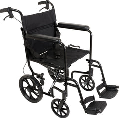 ProBasics Aluminum Transport Wheelchair With 19 Inch Seat - Foldable Wheel Chair For Transporting And Storage – 12-inch Rear Wheels For Smoother Ride 300 LB Weight Capacity