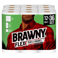 Brawny Flex Paper Towels 12 Triple Rolls = 36 Regular Rolls Tear-A-Square 3 Sheet Size Options Quarter Size Sheets 12 Count (Pack of 1)