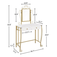 Vanity Table Set With Mirror Stool,White Makeup Dressing Desk With Drawers For Girls,Women,Bedroom,Gift