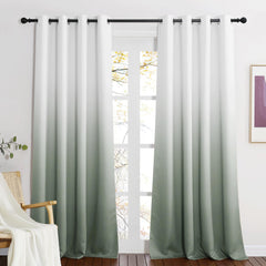 NICETOWN Living Room Curtains - Ombre Blackout Curtains Greyish Green to Greyish White Thermal Insulated Grommet Window Curtains for Sliding Patio Door W52 x L84 inch 2 Panels