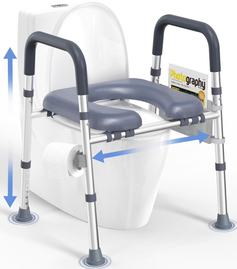 HOMLAND Toilet Seat Risers for Seniors FSA/HSA Eligible Raised Toilet Seat with Handles & Padded Seat Adjustable Height & Width 400lb Elevated Toilet Seat for Elderly Handicap Fit Any Toilet