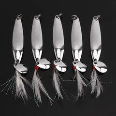 OriGlam 5pcs Spoons Lures Hard Fishing Lures Fishing Lures Spoon Bait Metal Lure Kit Hard Bait Fishing Spinning Lures Hard Metal Spinner Baits Treble Hooks for Salmon Bass