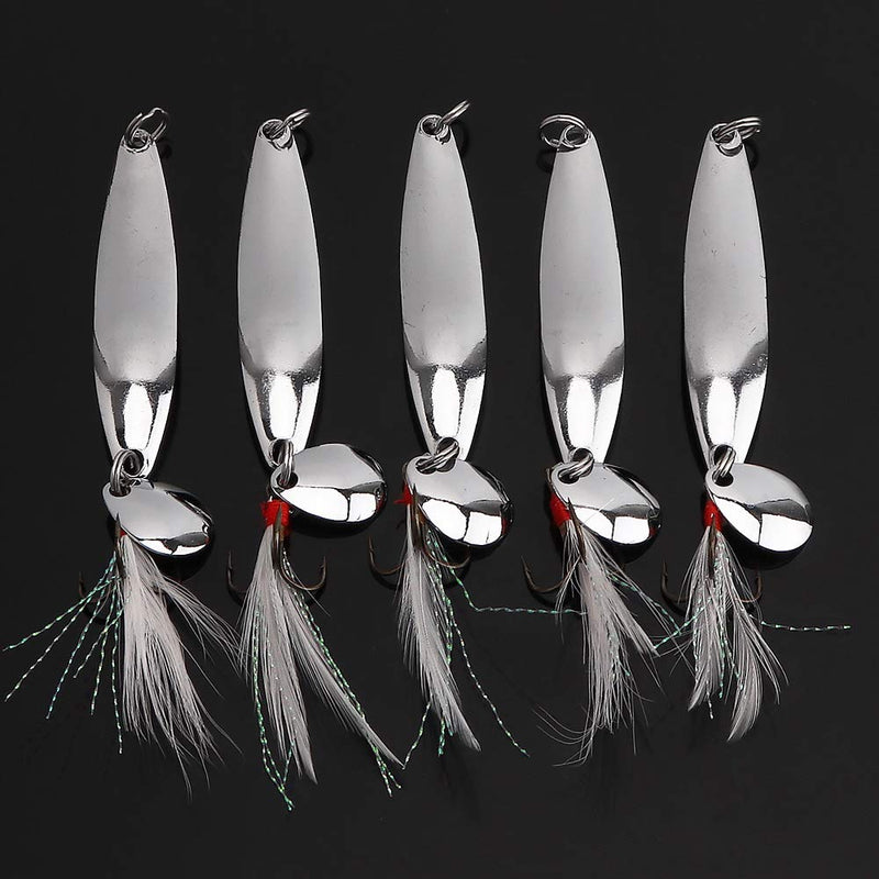 OriGlam 5pcs Spoons Lures Hard Fishing Lures Fishing Lures Spoon Bait Metal Lure Kit Hard Bait Fishing Spinning Lures Hard Metal Spinner Baits Treble Hooks for Salmon Bass
