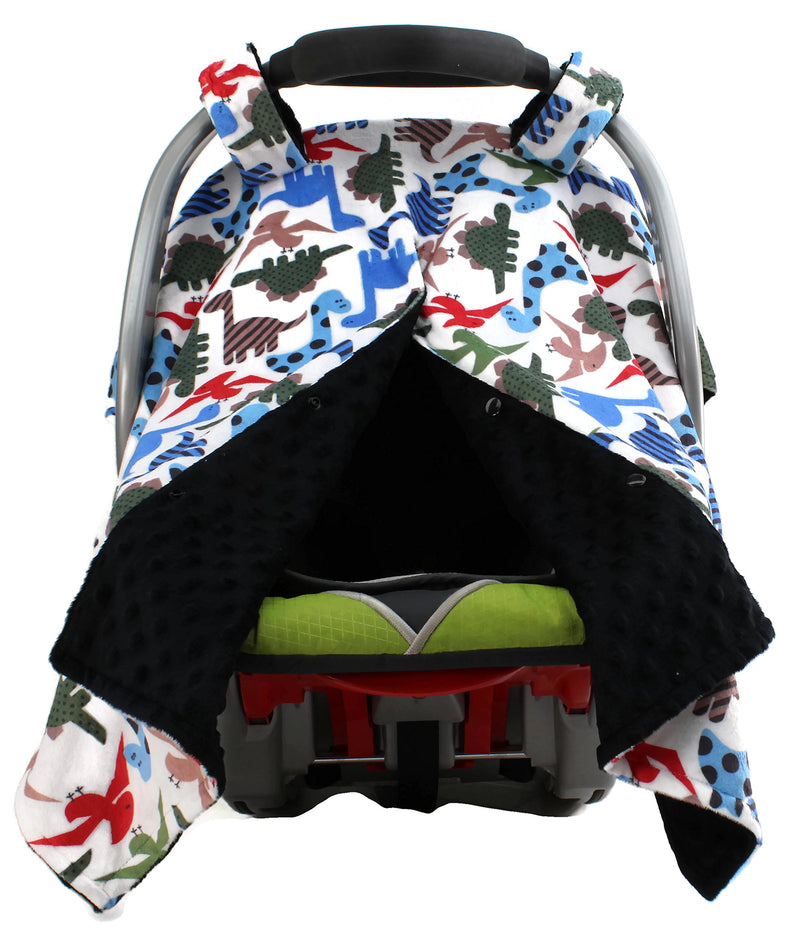 Dear Baby Gear Deluxe Car Seat Canopy - Infant Car Seat Cover - Baby Car Seat Covers - Carseat Canopy for Infant Car Seats - Car Seat Cover (Prehistoric Multicolored Dinosaur Black Dot 40
