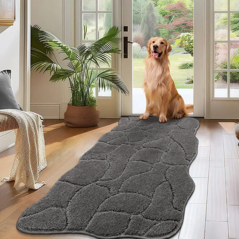 Large Dog Door Mat for Muddy Paws 22x47 Absorbent Dirt Trapper Long Door Mat Non-Slip Washable Mud Mat for Dogs Polyester Microfiber Soft Pet Rug Mat for Entryway Mud Dog Paws Patio (Gray)