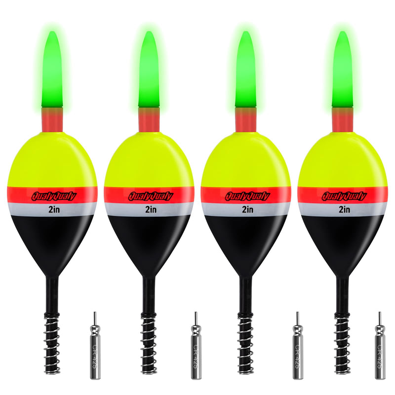 QualyQualy 4PCS Lighted Slip Bobbers Fishing Floats Glow in The Dark Spring Bobber for Crappie Walleyes Fishing