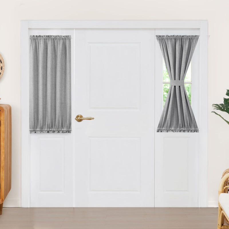 Deconovo French Door Curtain Panel Linen 100% Blackout Thermal Curtains for Patio Door Sliding Door Curtains for Front Door1 Panel Grey W25 x L40