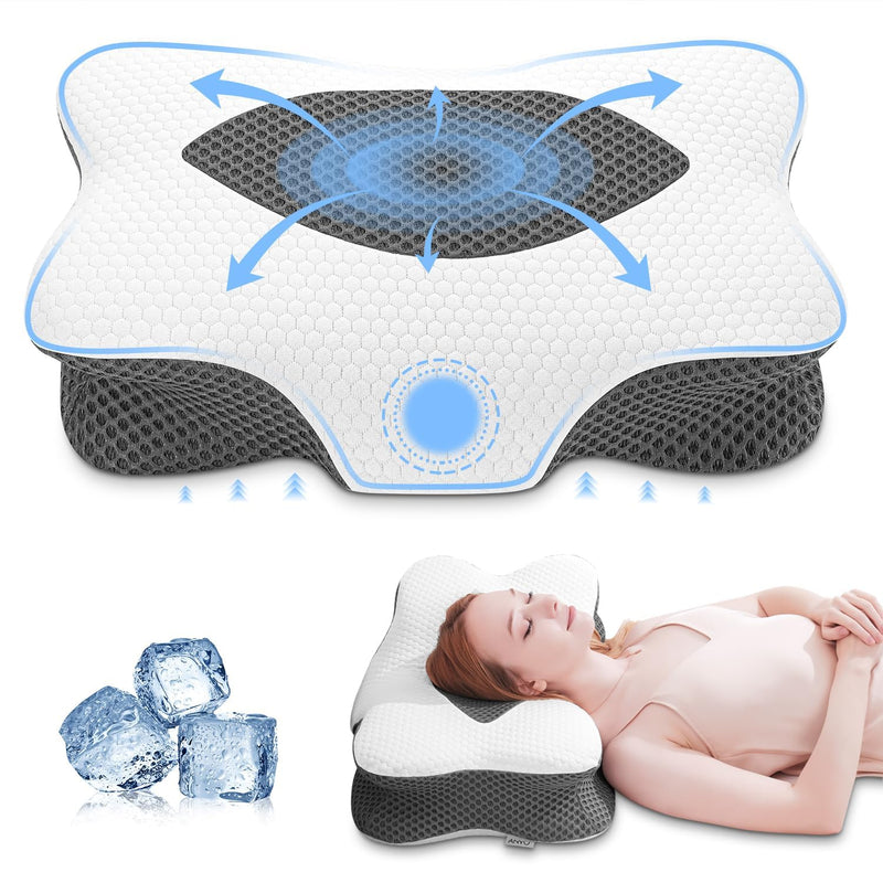 Anvo Cervical Pillow for Neck Pain Relief - Memory Foam Pillow for Neck and Shoulder Pain - Neck Pillows for Pain Relief Sleeping - Ergonomic Pillow for Side Back Stomach Sleeper - White Queen Soft