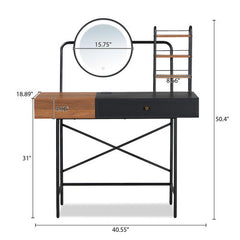 Makeup Vanity Desk With 3-Mode Lighted Mirror Wireless Charging Station , Vanity Table With Drawer 3 Open Shelves For Ample Storage Space