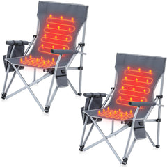 Teenyyou 2 Pack Heated Camping Chair for Adults Heating Folding Outdoor Portable Seat with Side Pocket and Cup Holder for Sports Lawn Hunting Picnics Patio Beach Party Power Bank Not Included